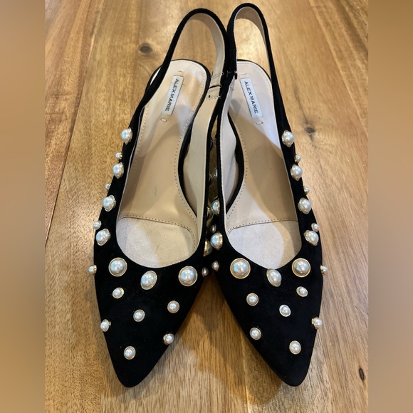 Alex Marie Shoes - Alex Marie black suede slingback heels Pearl Embellished Regency Party Formal